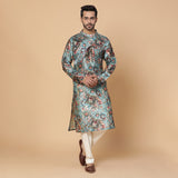 Blue Floral Silk Kurta