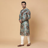 Blue Floral Silk Kurta