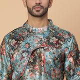 Blue Floral Silk Kurta