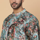 Blue Floral Silk Kurta