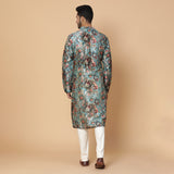 Blue Floral Silk Kurta