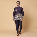Purple Embroidery Bandhgala Jacket Set