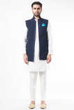 NAVY BLUE SELF TEXTURED NEHRU JACKET SET