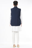 NAVY BLUE SELF TEXTURED NEHRU JACKET SET