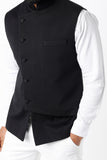BLACK SELF TEXTURED NEHRU JACKET