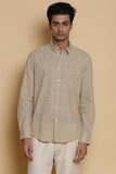 Beige Calligraphy Embroidered Regular-Fit Cotton Shirt