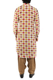 Beige Red haneri Cotton Silk Kurta