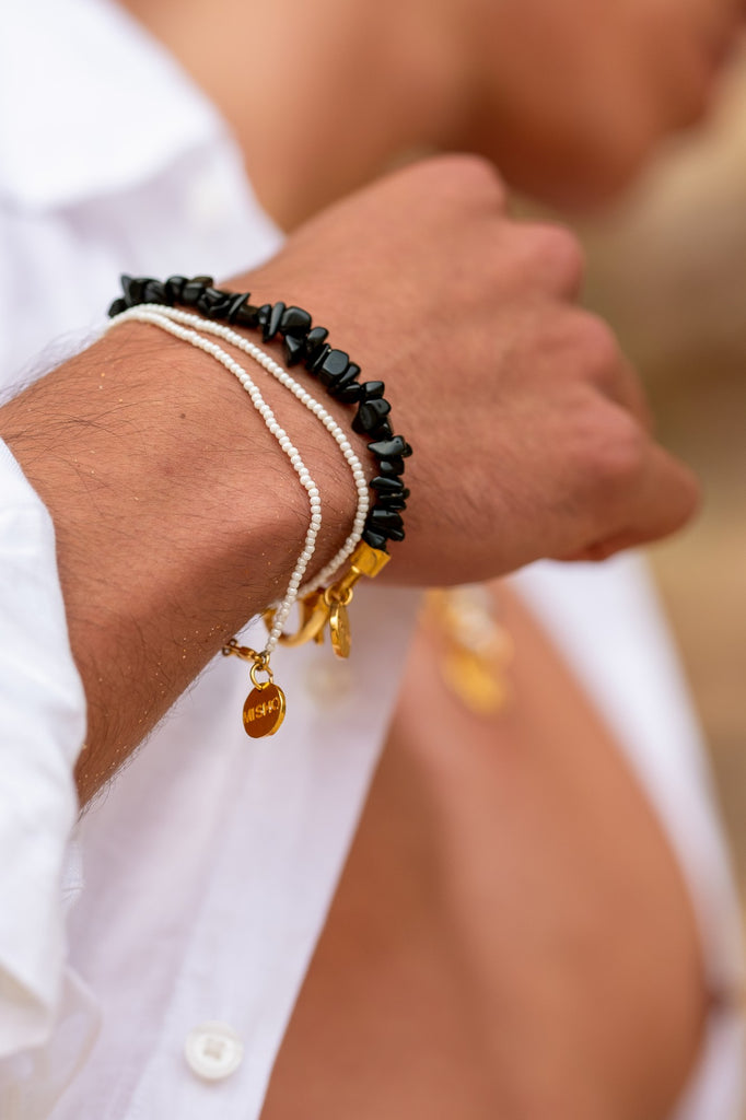 White moti latkan with chain bracelet