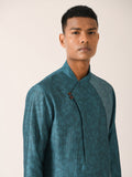 TEAL BLUE TWO BUTTON PRINTED KURTA