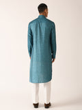 TEAL BLUE TWO BUTTON PRINTED KURTA