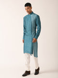 TEAL BLUE TWO BUTTON PRINTED KURTA