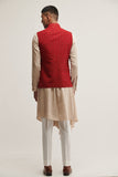Silk Jawahar Jacket With Fine Zari Embroidery in Ruby Red
