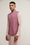 Cotton Silk Zigzag Jawahar Jacket in Mauve Mist