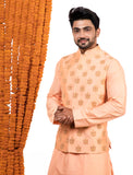 Peach embroidered jacket with kurta pajama