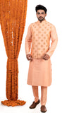 Peach embroidered jacket with kurta pajama