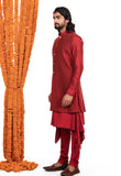 Maroon Pintuck long jacket with kurta set