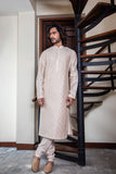 Pearl White Pintuck Kurta with Mother of Pearl Button Detailing in the Placket