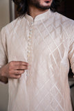 Pearl White Pintuck Kurta with Mother of Pearl Button Detailing in the Placket