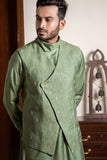 Hand Embroidered Silk Jacket with Cowl Neck Draped Kurta