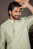 Light Green Layered Kurta with Contrast Thread Embroidery