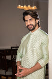 Light Green Layered Kurta with Contrast Thread Embroidery