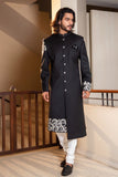 Black Bandhgala with Hand Embroidery and Off White Churidaar