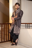 Charcoal Grey Long Jacket with Placement Hand Embroidery