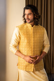 Yellow Jacket with All Over Jaal Embroidery and Zari Detailing