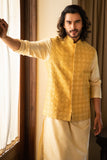 Yellow Zari Embroidered Jacket with Contrast Kurta Set