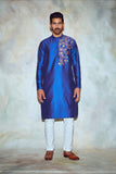 Cobalt Blue Hexagon Acrylic and Thread Mix Colorful One Side Embridered Kurta