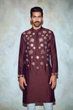 Brown Star Acrylic and Thread Mix Colorful Embroidered Kurta