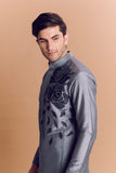 Grey Kurta With Rose Embroidery & Pants