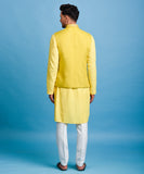 Yellow Embroidered Nehru Jacket With Kurta Set
