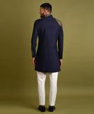 Navy Blue Embroidered Achkan Jacket Set