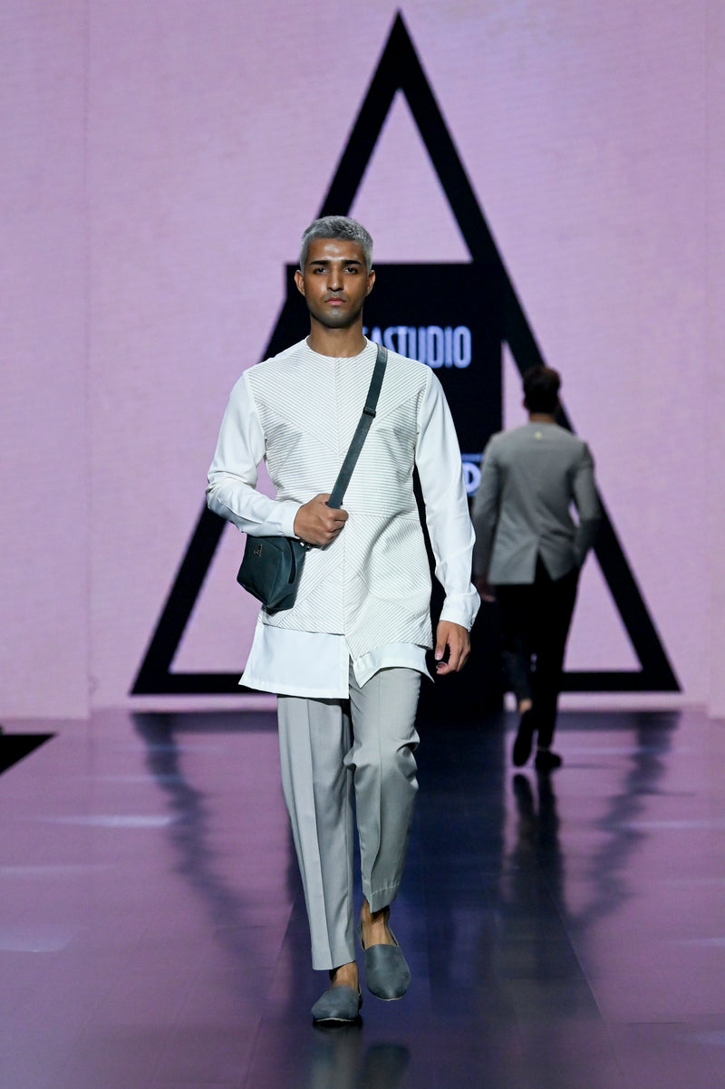 WHITE ASYMMETRICAL KURTA SET