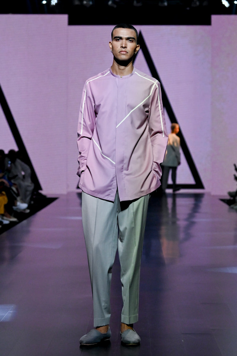 SALMON PINK GEOMETRIC KURTA SET