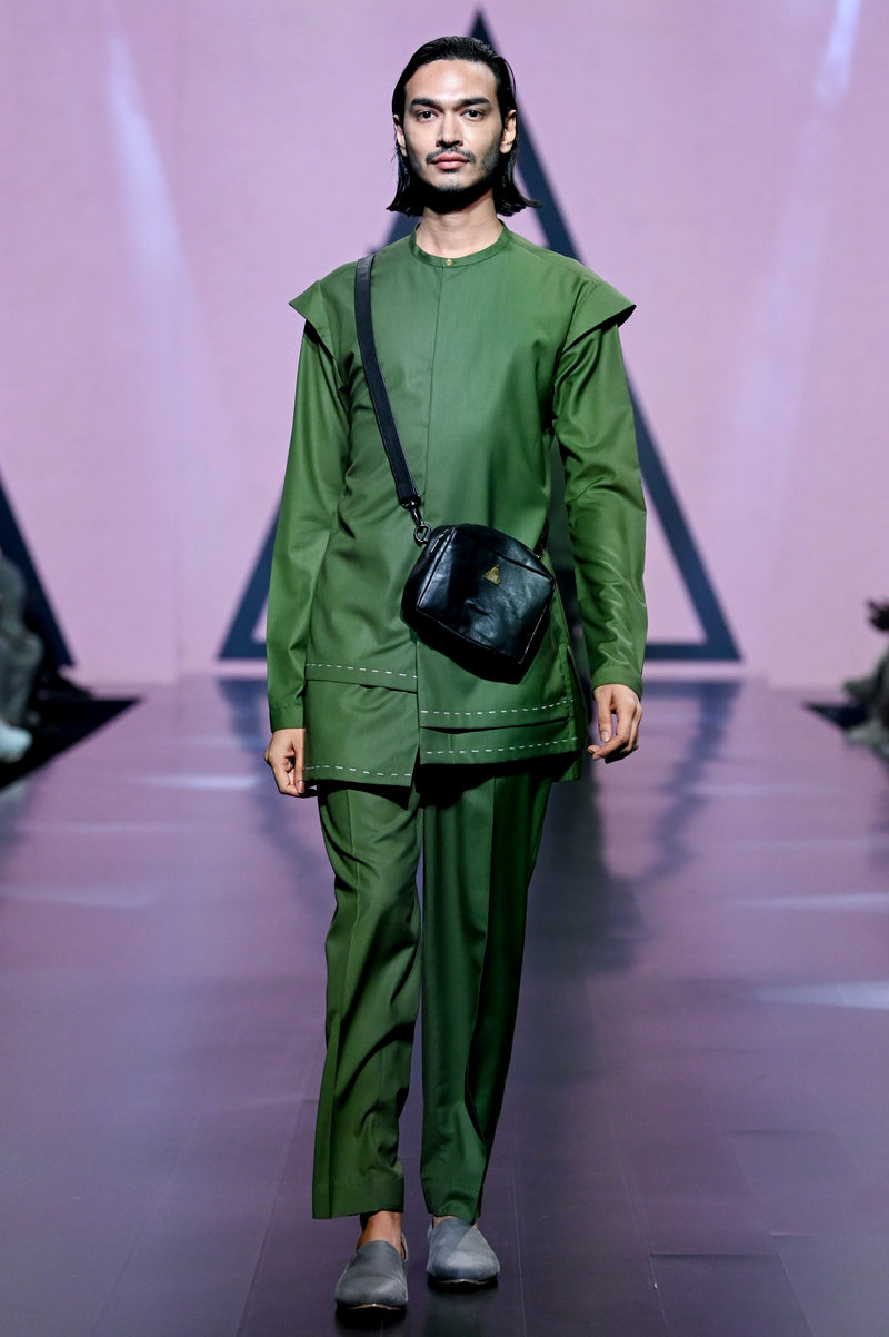 GREEN ASYMMETRICAL KURTA SET