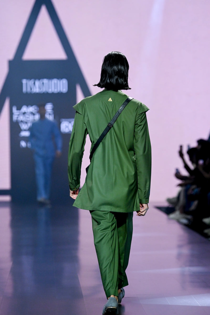 GREEN ASYMMETRICAL KURTA SET
