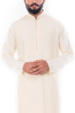 LIGHT BEIGE TEXTURED KURTA WITH CHURIDAR PANTS