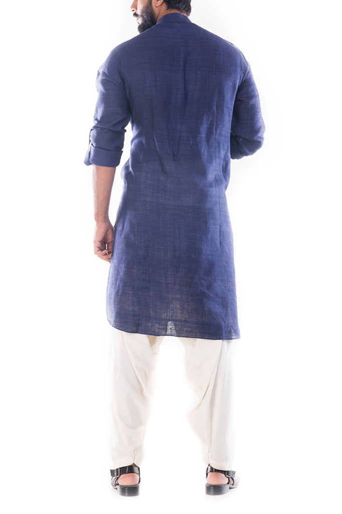 Denim Blue Pathani Suit With Salwar Pants Curato