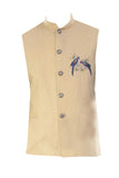 Royal Blue Cowl Drapped Kurta With Beige Motif Embroidery Jacket