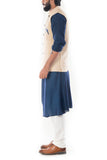 Royal Blue Cowl Drapped Kurta With Beige Motif Embroidery Jacket