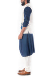 Royal Blue Cowl Drapped Kurta With Light Cream Nehru Jacket