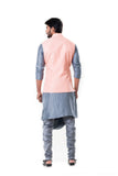 Grey Cowl Kurta with Pink Sticthed Line Waist Coat