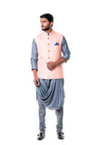 Grey Cowl Kurta with Pink Sticthed Line Waist Coat