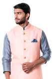 Grey Cowl Kurta with Pink Sticthed Line Waist Coat