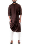 CEDAR BROWN COWL DRAPPED KURTA WITH CHURIDAR PANTS