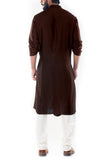 CEDAR BROWN COWL DRAPPED KURTA WITH CHURIDAR PANTS