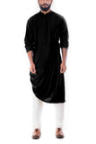 RAVEN BLACK COWL DRAPPED KURTA WITH CHURIDAR PANTS