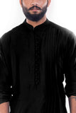 RAVEN BLACK COWL DRAPPED KURTA WITH CHURIDAR PANTS